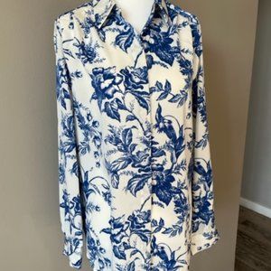 Tunic Long Sleeve Shirt from Express - Color: Blue & White Print, Size: SM